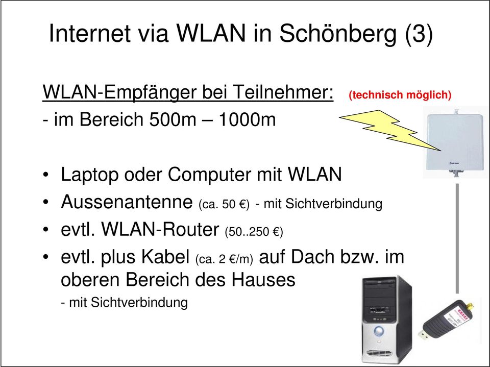 (ca. 50 ) - mit Sichtverbindung evtl. WLAN-Router (50..250 ) evtl.