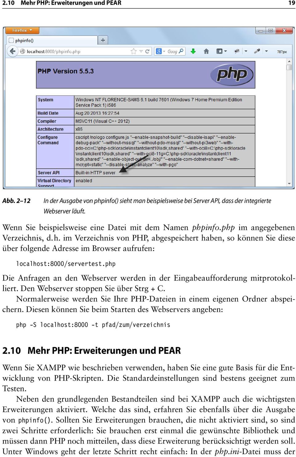 php Die Anfragen an den Webserver werden in der Eingabeaufforderung mitprotokolliert. Den Webserver stoppen Sie über Strg + C.
