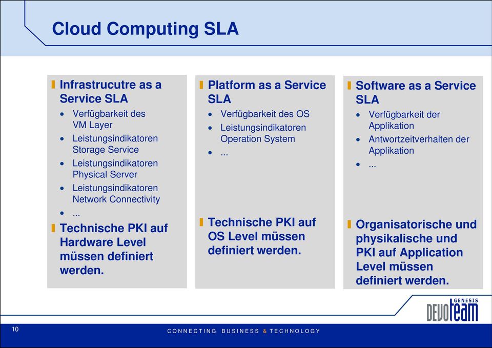 Technische PKI auf Hardware Level müssen definiert werden. Platform as a Service SLA.