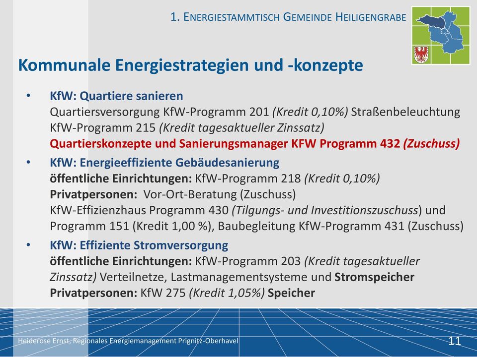 (Zuschuss) KfW-Effizienzhaus Programm 430 (Tilgungs- und Investitionszuschuss) und Programm 151 (Kredit 1,00 %), Baubegleitung KfW-Programm 431 (Zuschuss) KfW: Effiziente Stromversorgung öffentliche