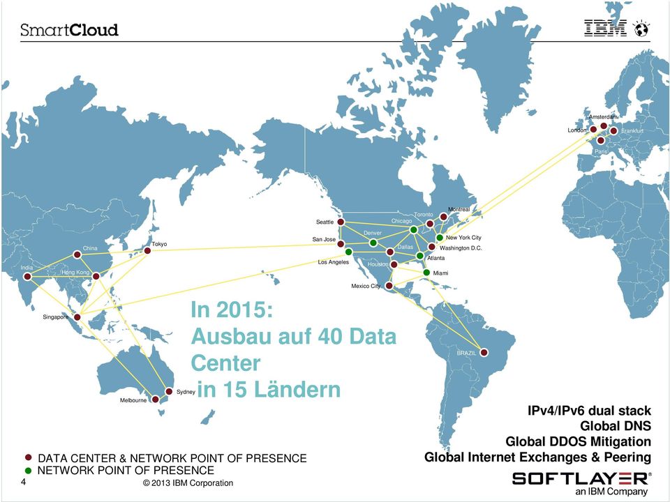 NETWORK POINT OF PRESENCE NETWORK POINT OF PRESENCE 4 2013 IBM Corporation Mexico City In 2015: Ausbau auf 40