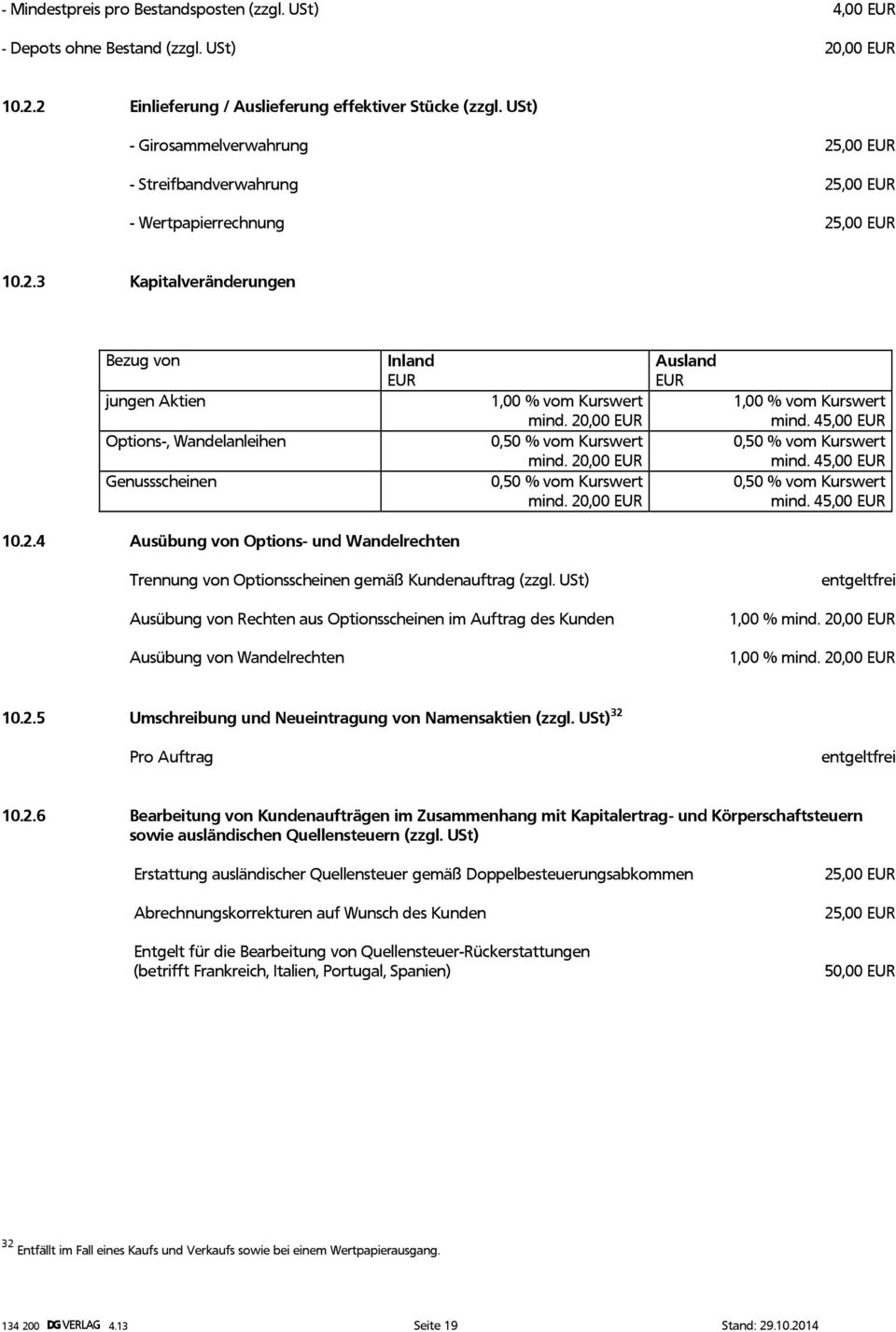 2 Options-, Wandelanleihen 0,50 % vom Kurswert mind. 2 Genussscheinen 0,50 % vom Kurswert mind. 2 1,00 % vom Kurswert mind. 45,00 EUR 0,50 % vom Kurswert mind. 45,00 EUR 0,50 % vom Kurswert mind. 45,00 EUR 10.