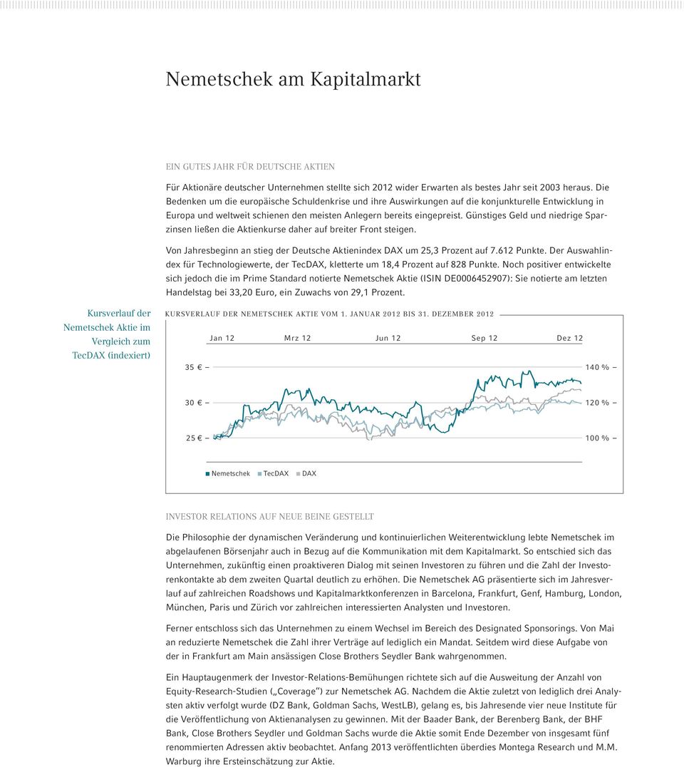 Günstiges Geld und niedrige Sparzinsen ließen die Aktienkurse daher auf breiter Front steigen. Von Jahresbeginn an stieg der Deutsche Aktienindex DAX um 25,3 Prozent auf 7.612 Punkte.