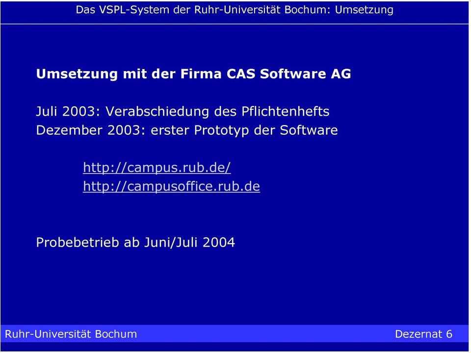 Pflichtenhefts Dezember 2003: erster Prototyp der Software