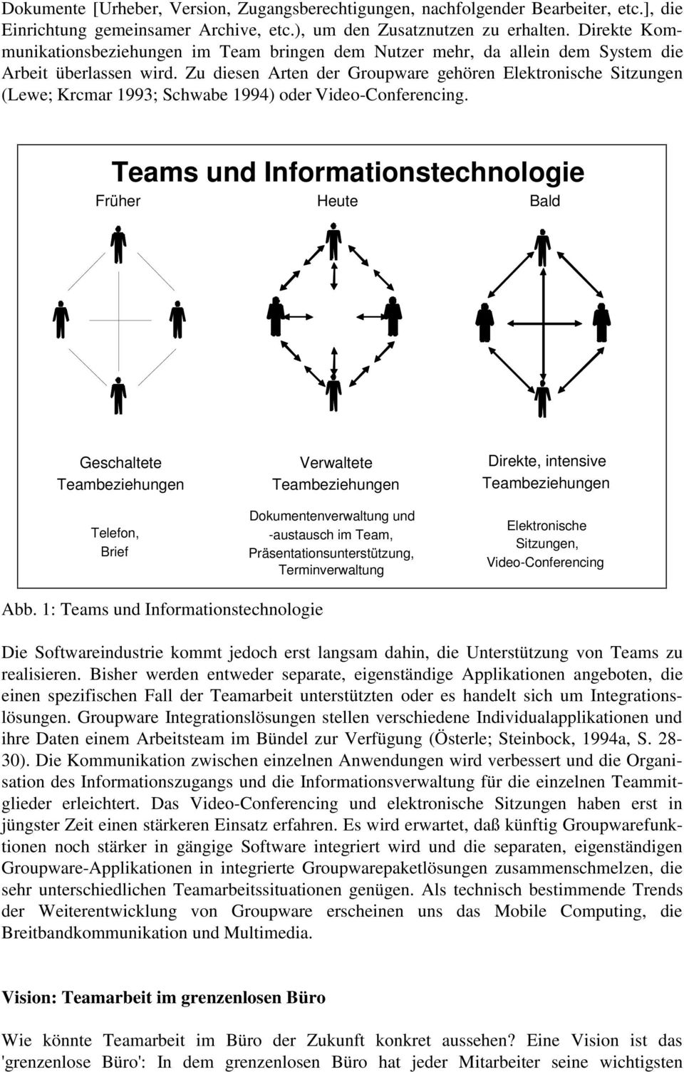 Zu diesen Arten der Groupware gehören Elektronische Sitzungen (Lewe; Krcmar 1993; Schwabe 1994) oder Video-Conferencing.