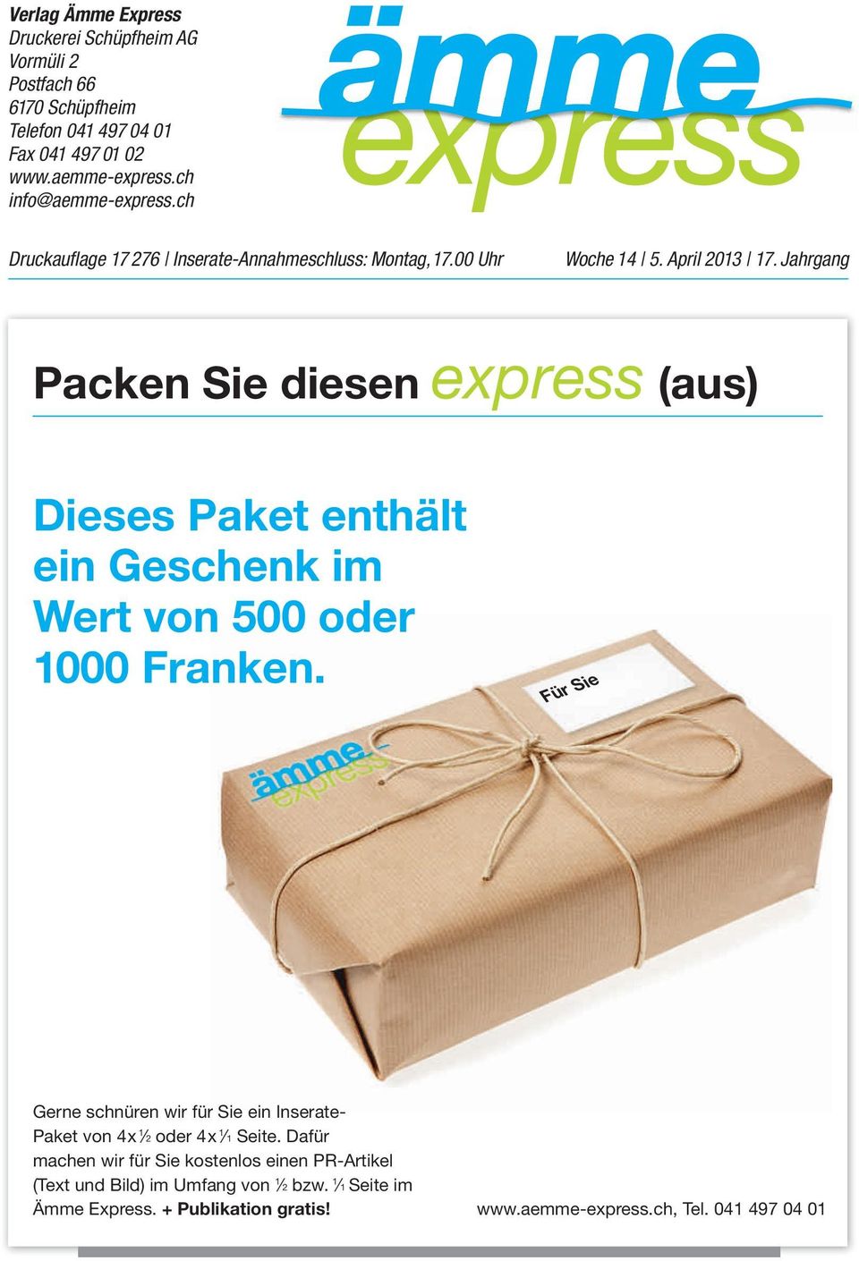 Jahrgang Packen Sie diesen express (aus) Dieses Paket enthält ein Geschenk im Wert von 500 oder 1000 Franken.