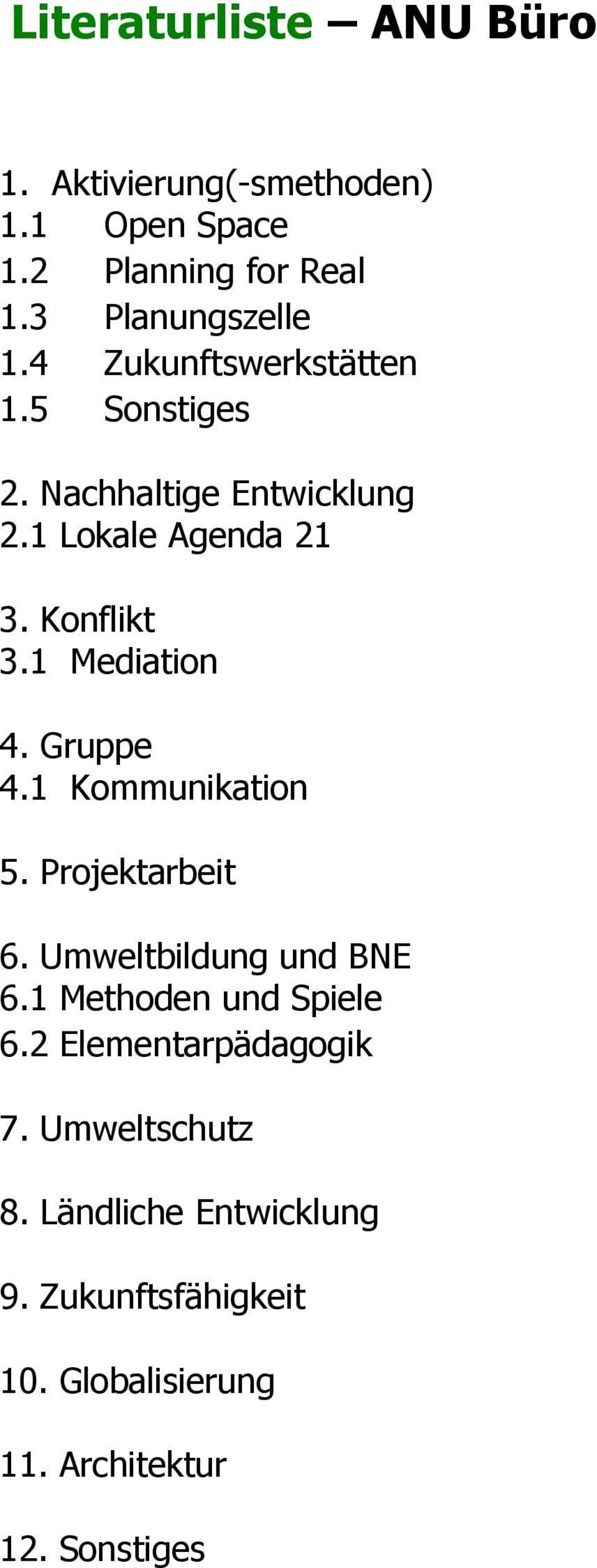 Gruppe 4.1 Kommunikation 5. Projektarbeit 6. Umweltbildung und BNE 6.1 Methoden und Spiele 6.