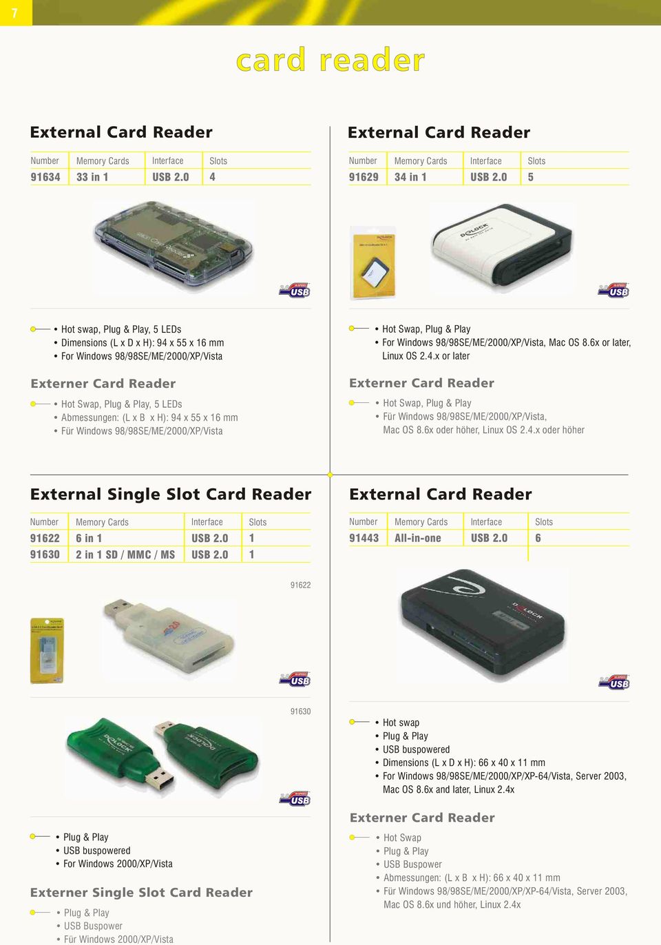 98/98SE/ME/2000/XP/Vista Hot Swap, Plug & Play For Windows 98/98SE/ME/2000/XP/Vista, Mac OS 8.6 or later, Linu OS 2.4.