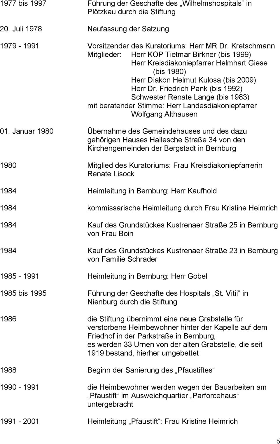 Friedrich Pank (bis 1992) Schwester Renate Lange (bis 1983) mit beratender Stimme: Herr Landesdiakoniepfarrer Wolfgang Althausen 01.