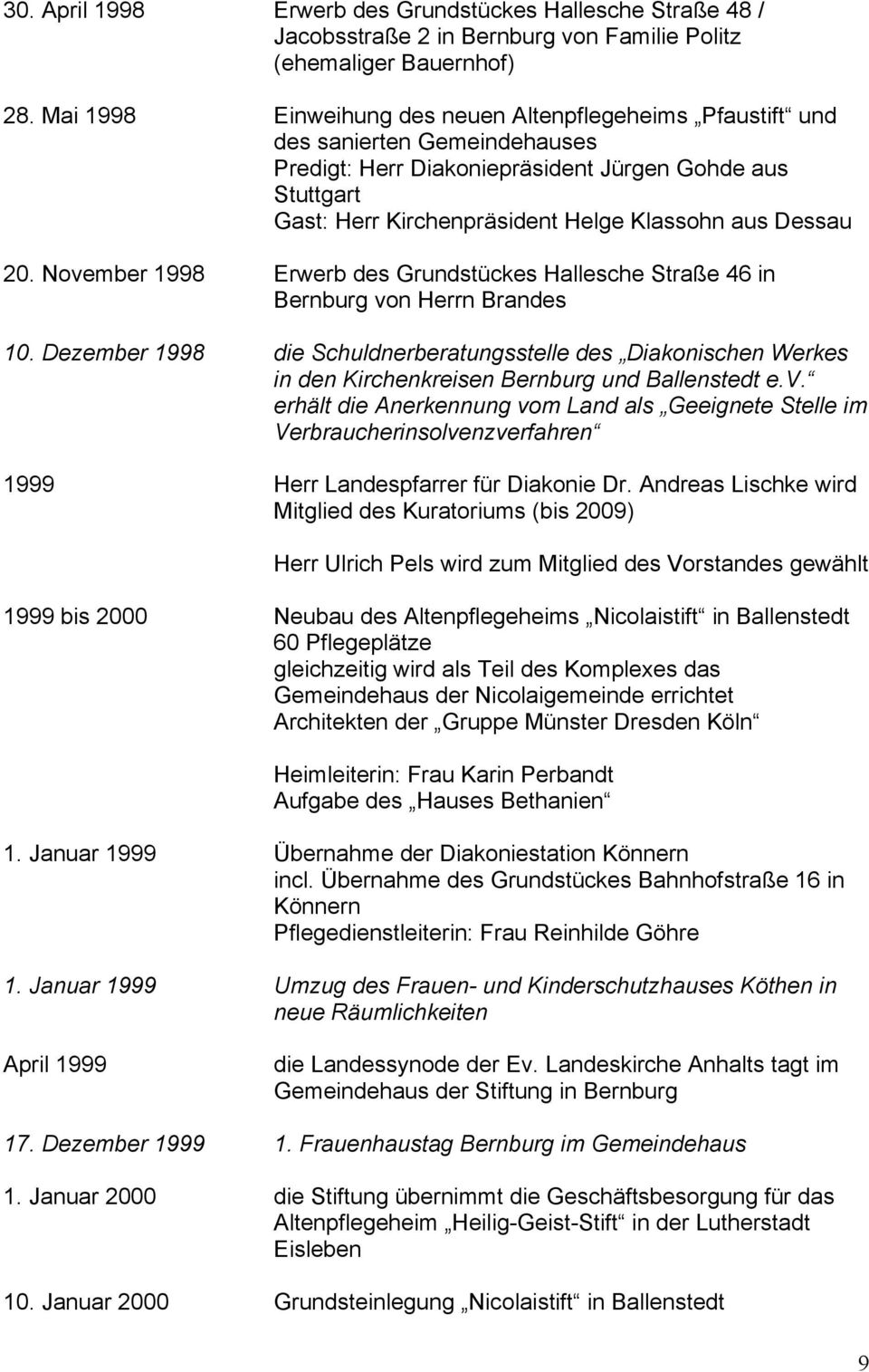 Dessau 20. November 1998 Erwerb des Grundstückes Hallesche Straße 46 in Bernburg von Herrn Brandes 10.