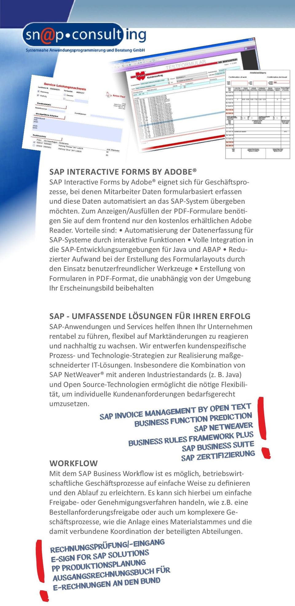 Vorteile sind: Automa sierung der Datenerfassung für SAP-Systeme durch interak ve Funk onen Volle Integra on in die SAP-Entwicklungsumgebungen für Java und ABAP Reduzierter Aufwand bei der Erstellung