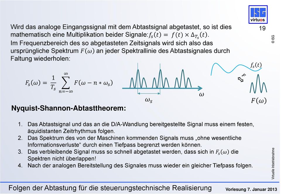 Das Abtastsignal und das an die D/A-Wandlung bereitgestellte Signal muss einem festen, äquidistanten Zeitrhythmus folgen. 2.
