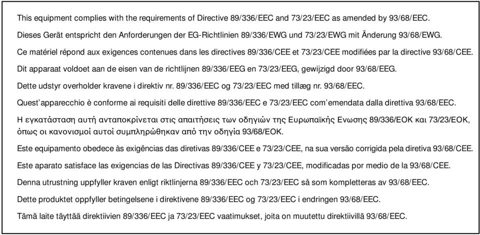 Ce matériel répond aux exigences contenues dans les directives 89/336/CEE et 73/23/CEE modifiées par la directive 93/68/CEE.