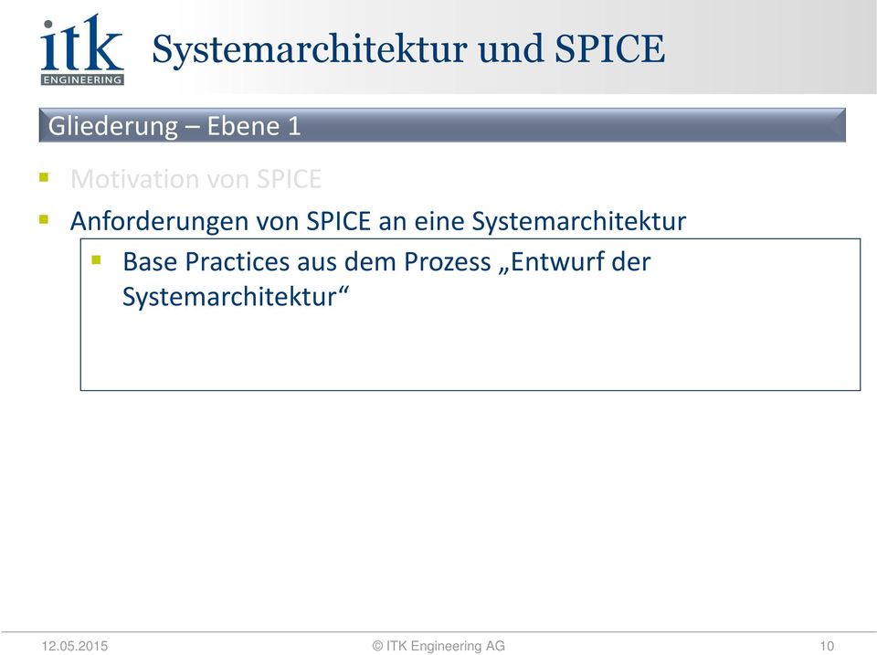 Systemarchitektur Base Practices aus dem Prozess