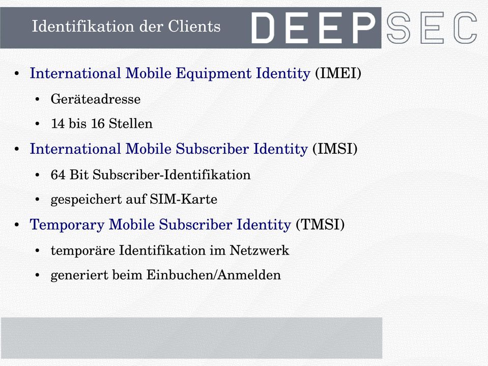 64BitSubscriber Identifikation gespeichertaufsim Karte