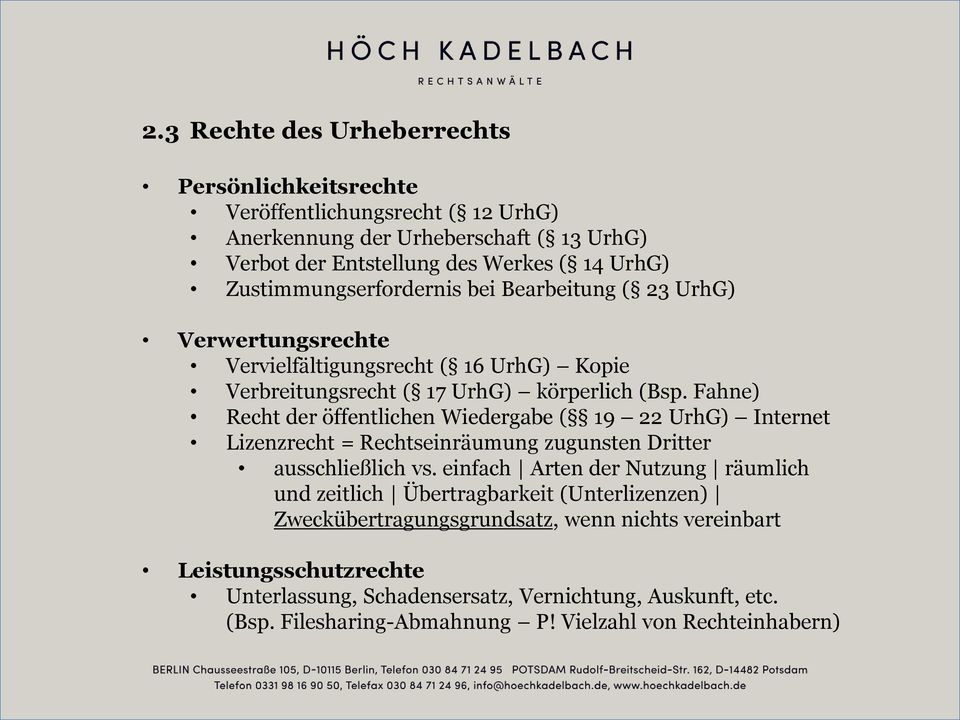 Fahne) Recht der öffentlichen Wiedergabe ( 19 22 UrhG) Internet Lizenzrecht = Rechtseinräumung zugunsten Dritter ausschließlich vs.