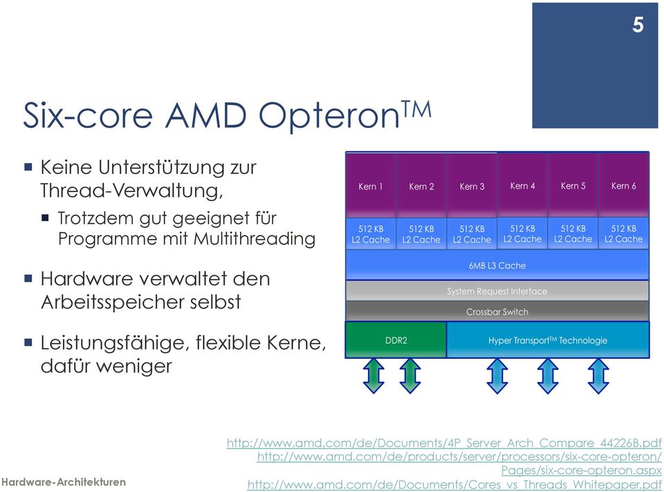 Hardware-Architekturen http://www.amd.com/de/documents/4p_server_arch_compare_44226b.pdf http://www.amd.com/de/products/server/processors/six-core-opteron/ Pages/six-core-opteron.