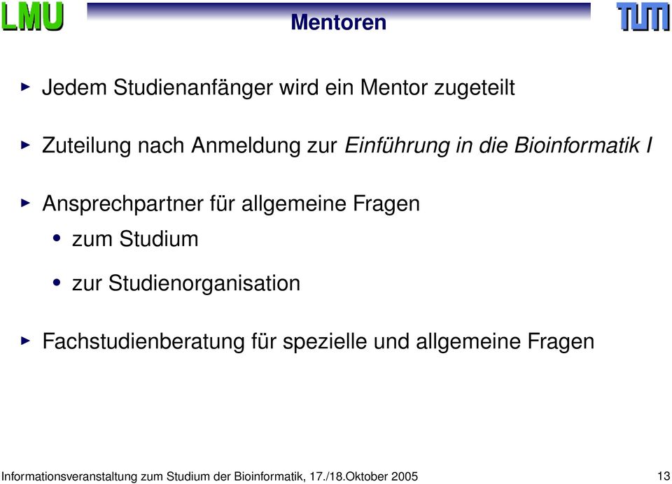 Studium zur Studienorganisation Fachstudienberatung für spezielle und allgemeine