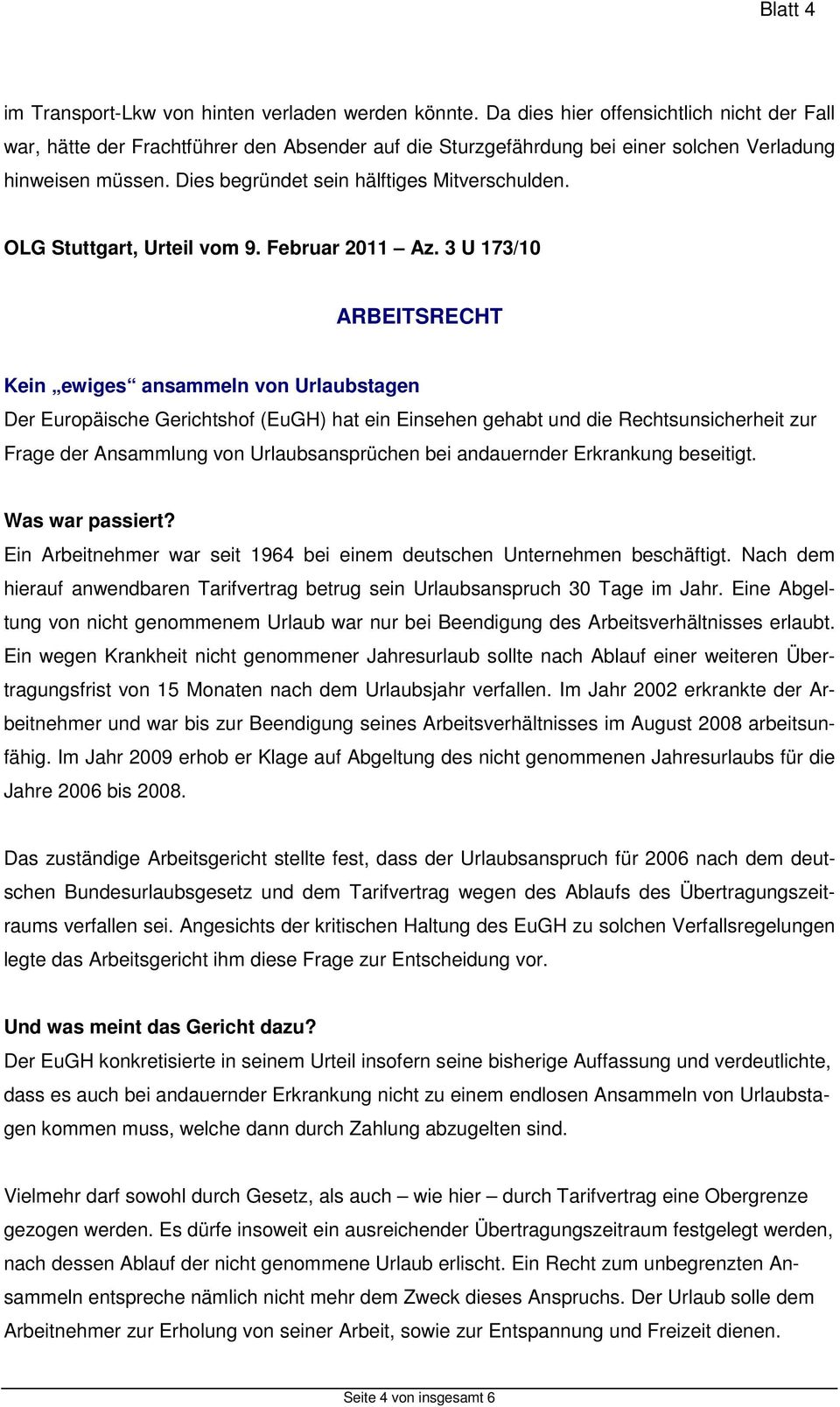 OLG Stuttgart, Urteil vom 9. Februar 2011 Az.