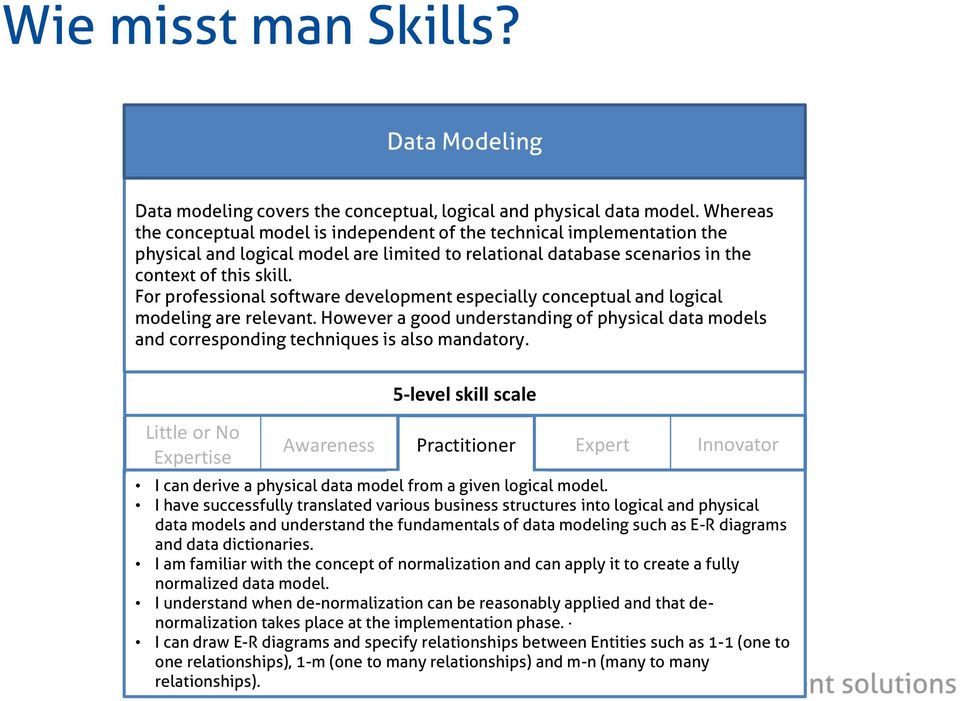 For professional software development especially conceptual and logical modeling are relevant. However a good understanding of physical data models and corresponding techniques is also mandatory.