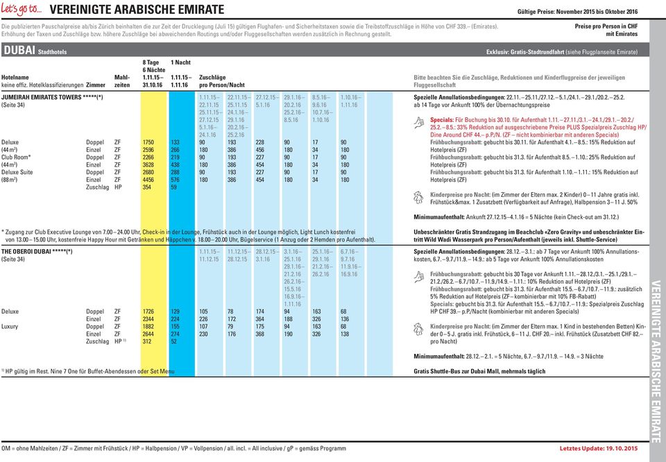 16 pro Person / Nacht JUMEIRAH EMIRATES TOWERS *****(*) 1.11.15 22.11.15 27.12.15 29.1.16 8.5.16 1.10.16 (Seite 34) 22.11.15 25.11.15 5.1.16 20.2.16 9.6.16 1.11.16 25.11.15 24.1.16 25.2.16 10.7.16 27.