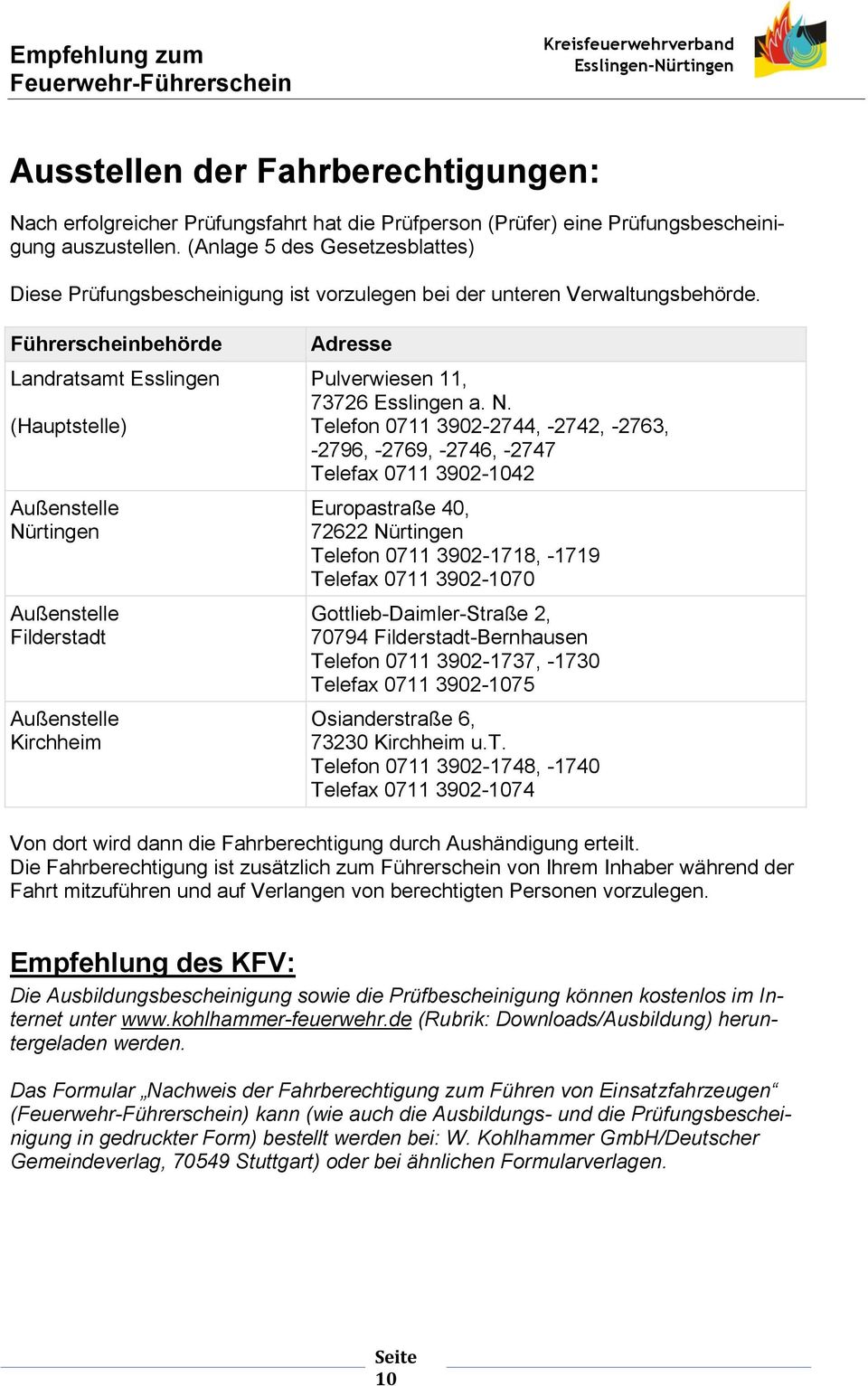 Führerscheinbehörde Landratsamt Esslingen (Hauptstelle) Außenstelle Nü