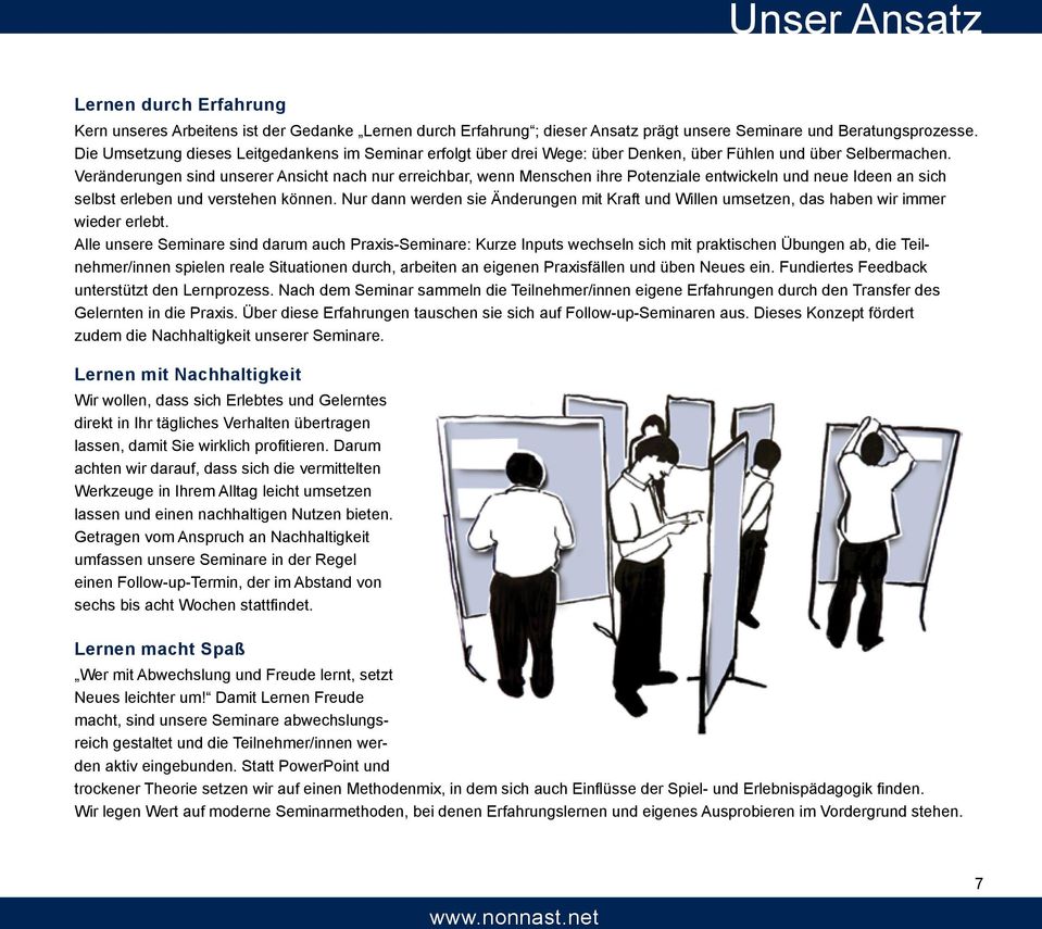 Veränderungen sind unserer Ansicht nach nur erreichbar, wenn Menschen ihre Potenziale entwickeln und neue Ideen an sich selbst erleben und verstehen können.