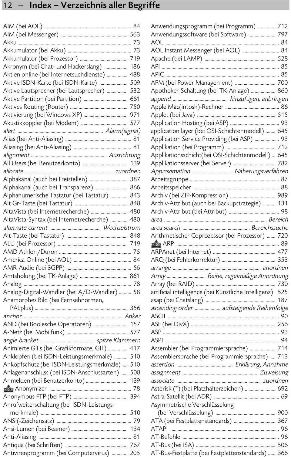 .. 661 Aktives Routing (Router)... 750 Aktivierung (bei Windows XP)... 971 Akustikkoppler (bei Modem)... 577 alert... Alarm(signal) Alias (bei Anti-Aliasing)... 81 Aliasing (bei Anti-Aliasing).