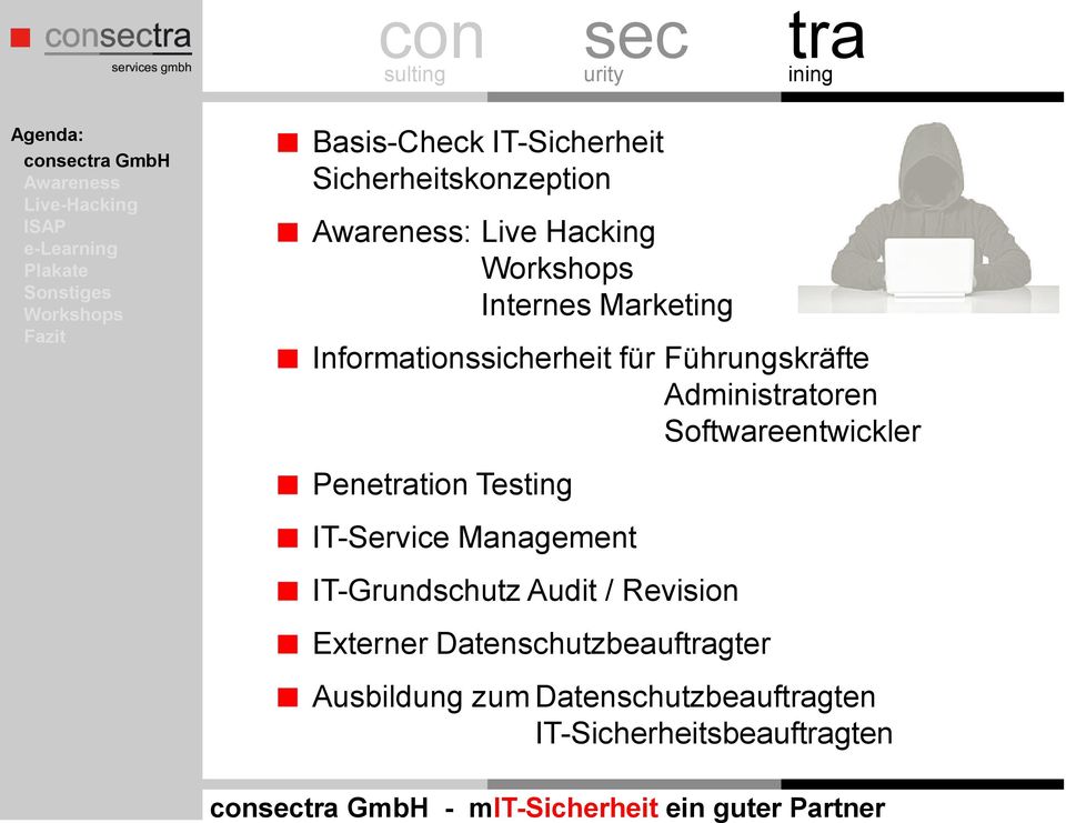 Management IT-Grundschutz Audit / Revision Externer Datenschutzbeauftragter Ausbildung zum Datenschutzbeauftragten