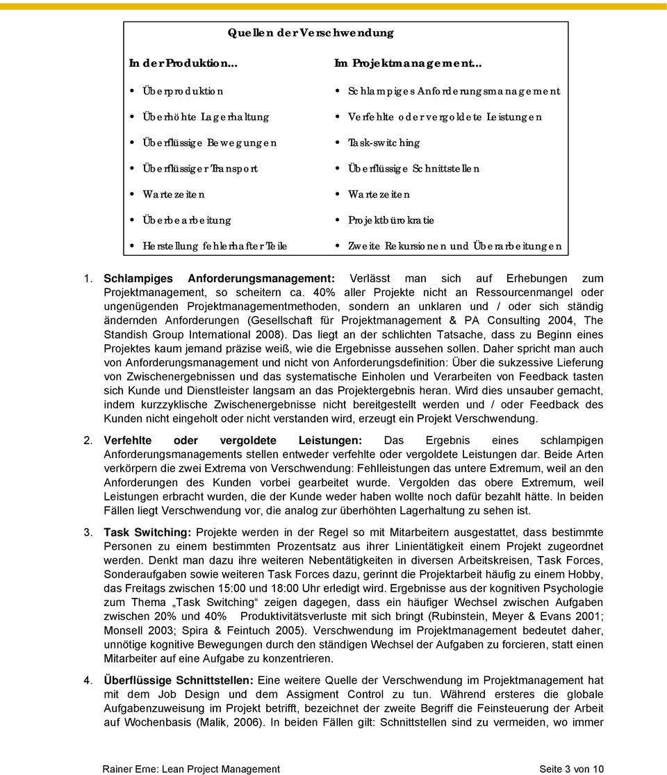 .. Schlampiges Anforderungsmanagement Verfehlte oder vergoldete Leistungen Task-switching Überflüssige Schnittstellen Wartezeiten Projektbürokratie Zweite Rekursionen und Überarbeitungen 1.