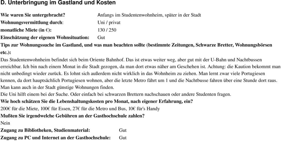 und was man beachten sollte (bestimmte Zeitungen, Schwarze Bretter, Wohnungsbörsen etc.): Das Studentenwohnheim befindet sich beim Oriente Bahnhof.