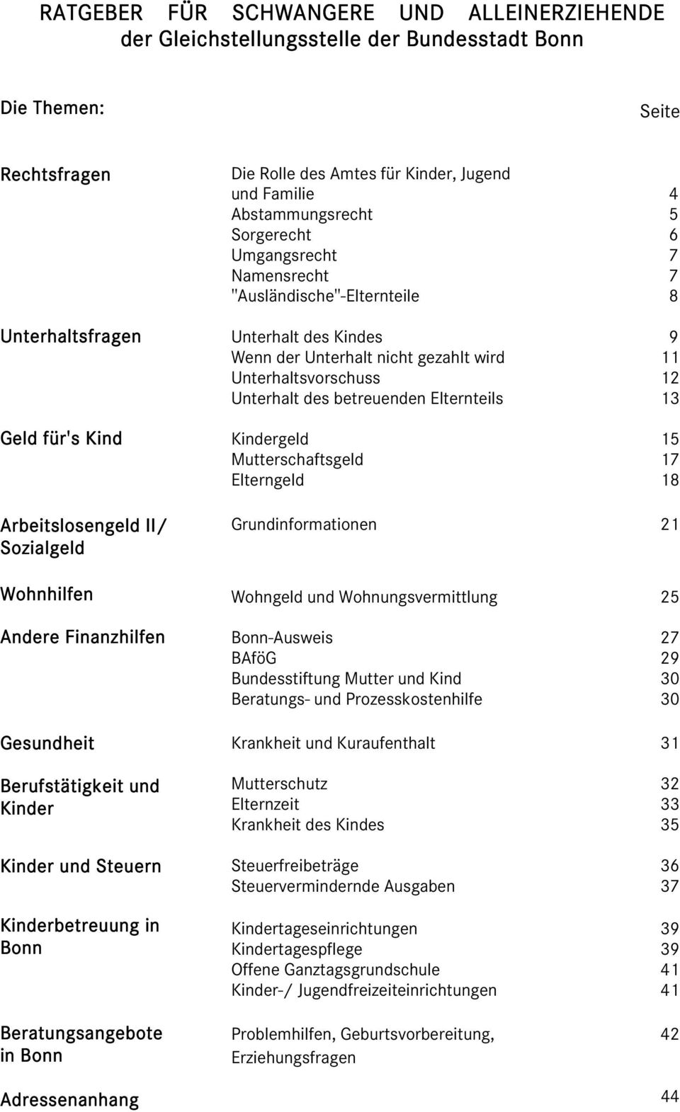 Abstammungsrecht 5 Sorgerecht 6 Umgangsrecht 7 Namensrecht 7 "Ausländische"-Elternteile 8 Unterhalt des Kindes 9 Wenn der Unterhalt nicht gezahlt wird 11 Unterhaltsvorschuss 12 Unterhalt des