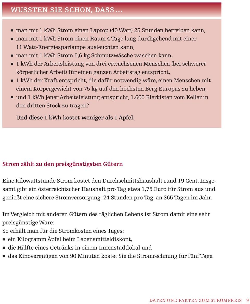 der Kraft entspricht, die dafür notwendig wäre, einen Menschen mit einem Körpergewicht von 75 kg auf den höchsten Berg Europas zu heben, und 1 kwh jener Arbeitsleistung entspricht, 1.