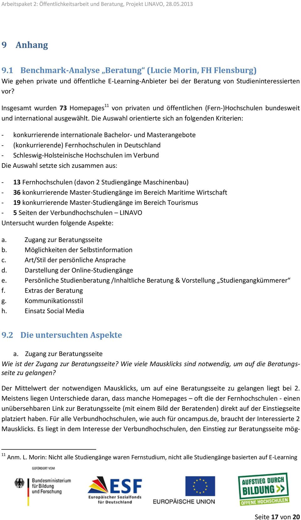 Die Auswahl orientierte sich an folgenden Kriterien: - konkurrierende internationale Bachelor- und Masterangebote - (konkurrierende) Fernhochschulen in Deutschland - Schleswig-Holsteinische