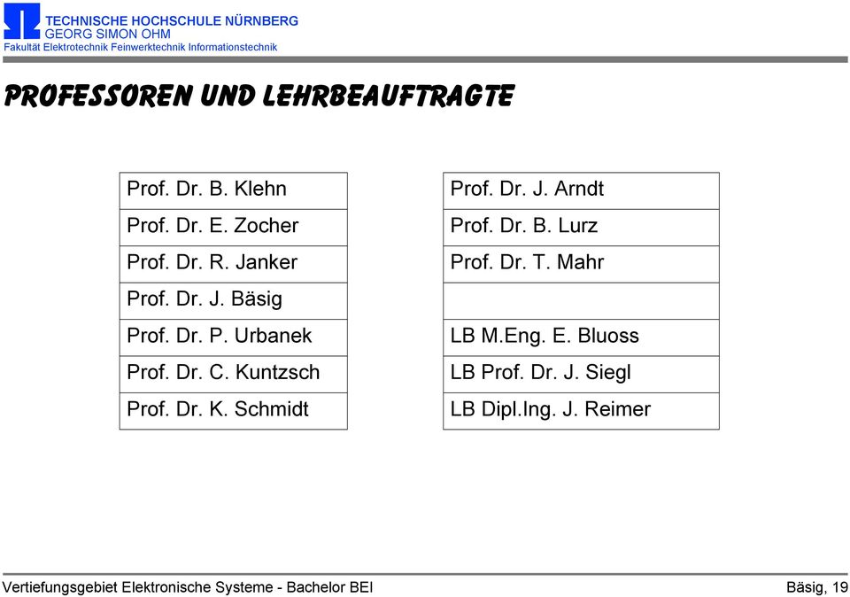 Kuntzsch Prof. Dr. K. Schmidt Prof. Dr. J. Arndt Prof. Dr. B. Lurz Prof. Dr. T.