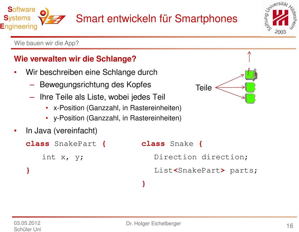 wobei jedes Teil x-position (Ganzzahl, in Rastereinheiten) y-position (Ganzzahl, in