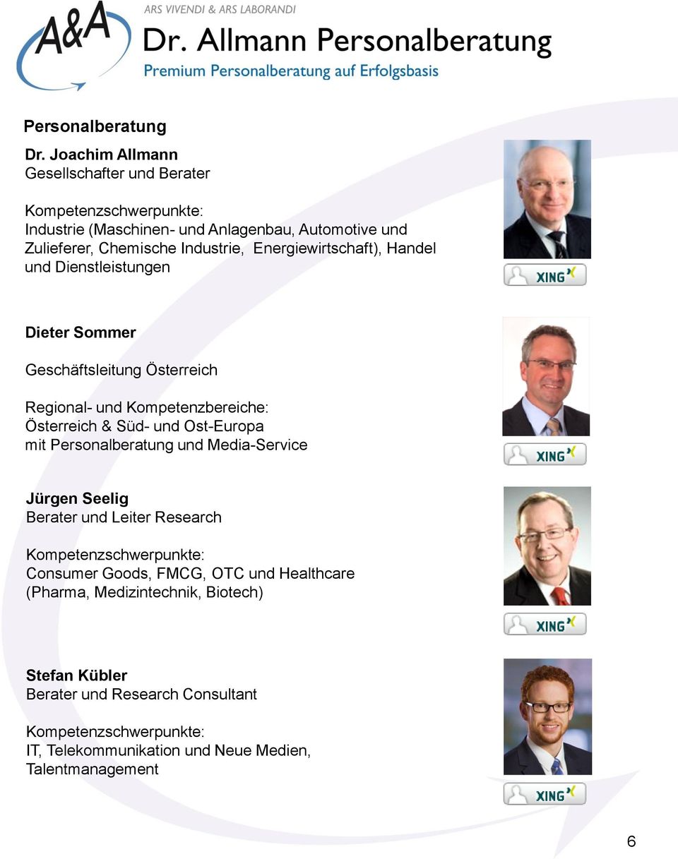Energiewirtschaft), Handel und Dienstleistungen Dieter Sommer Geschäftsleitung Österreich Regional- und Kompetenzbereiche: Österreich & Süd- und Ost-Europa