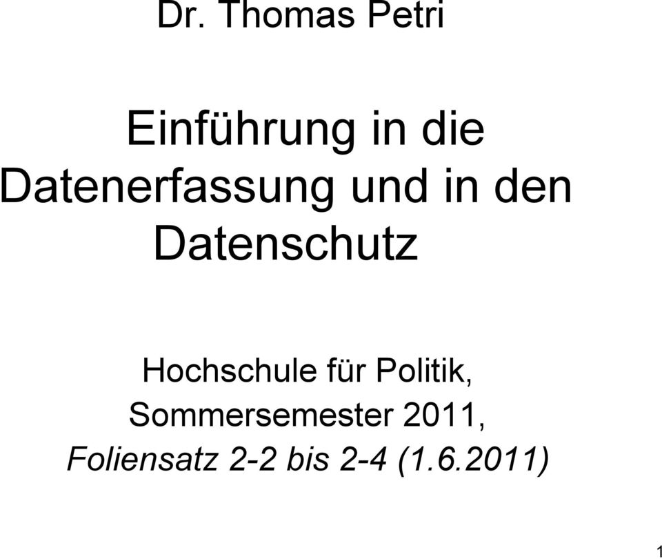 Hochschule für Politik, Sommersemester