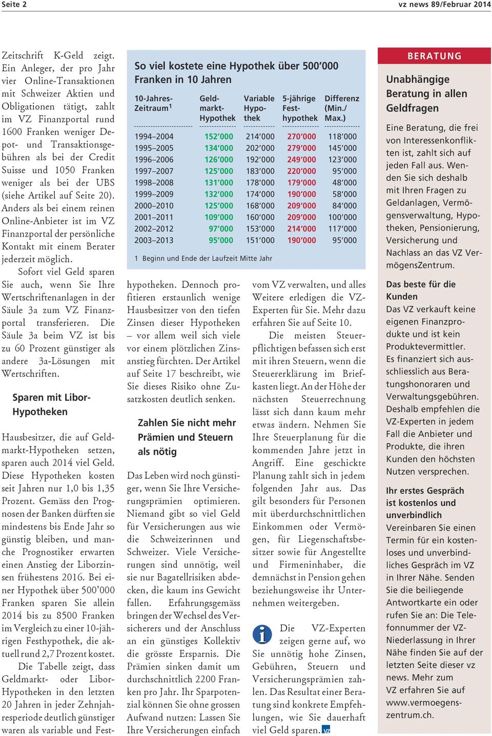 Suisse und 1050 Franken weniger als bei der UBS (siehe Artikel auf Seite 20).