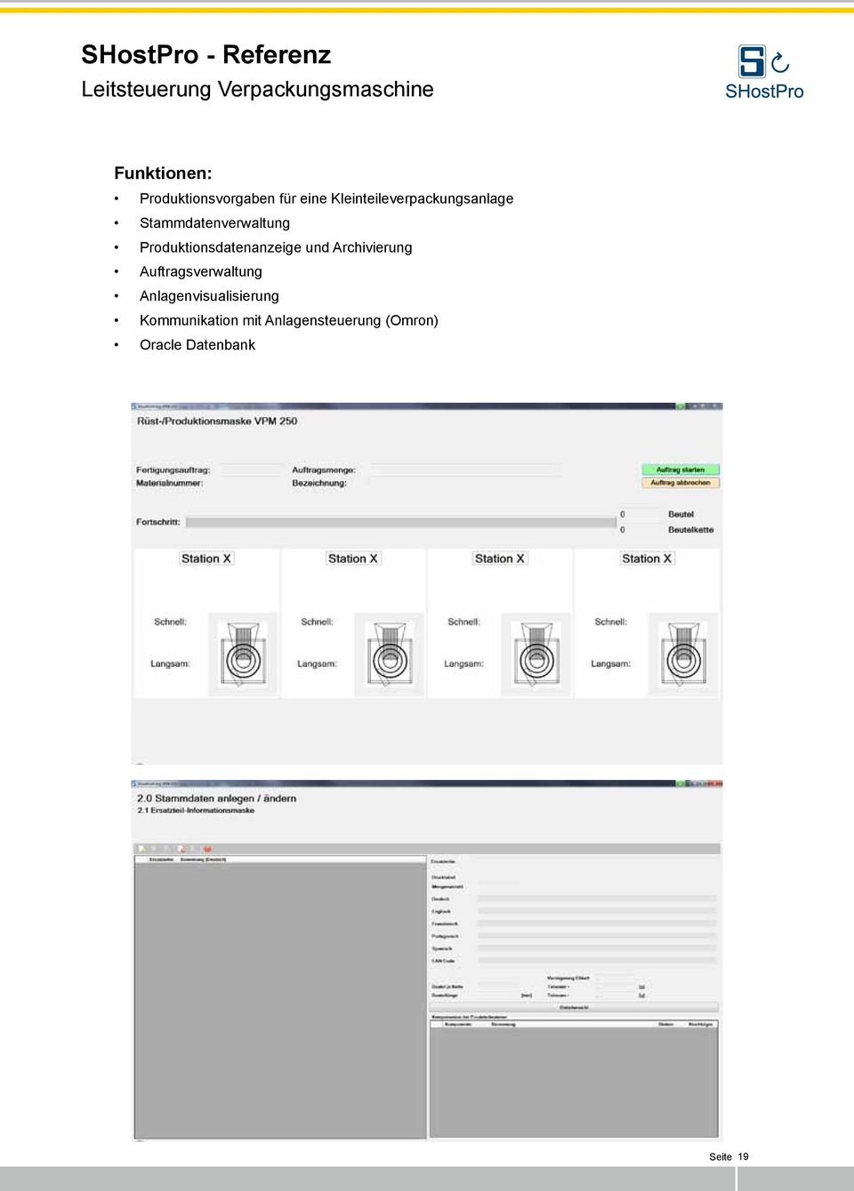 Stammdatenverwaltung Produktionsdatenanzeige und Archivierung