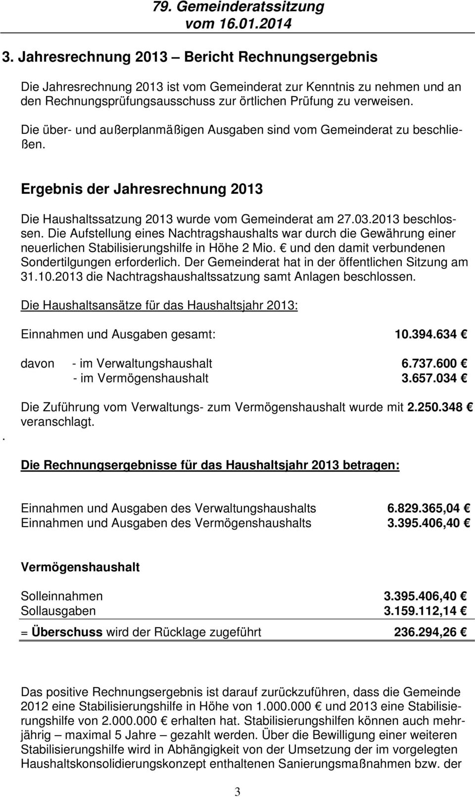 Die Aufstellung eines Nachtragshaushalts war durch die Gewährung einer neuerlichen Stabilisierungshilfe in Höhe 2 Mio. und den damit verbundenen Sondertilgungen erforderlich.