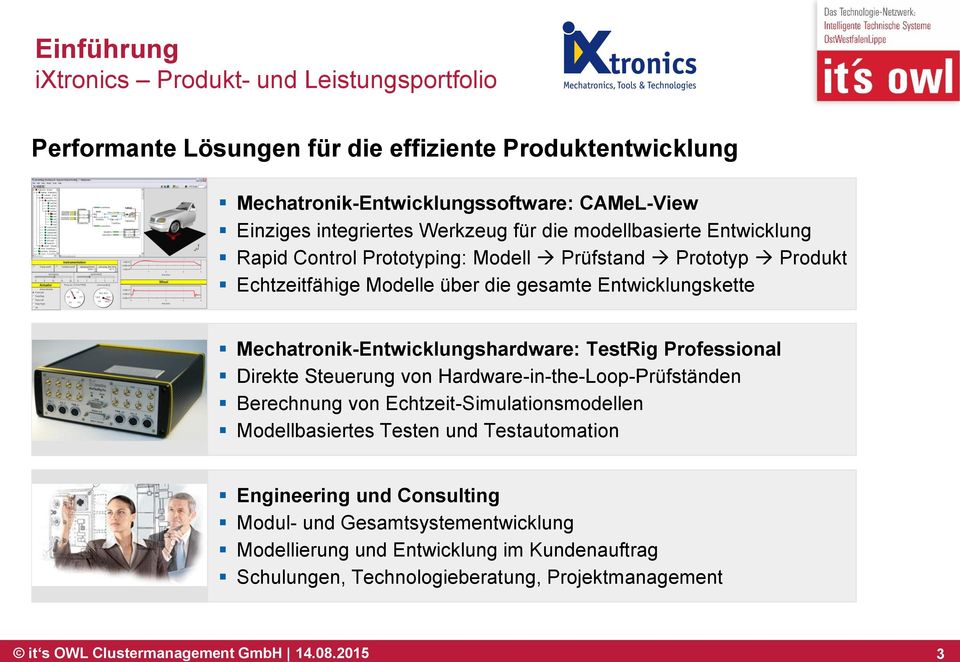 Mechatronik-Entwicklungshardware: TestRig Professional Direkte Steuerung von Hardware-in-the-Loop-Prüfständen Berechnung von Echtzeit-Simulationsmodellen Modellbasiertes Testen und