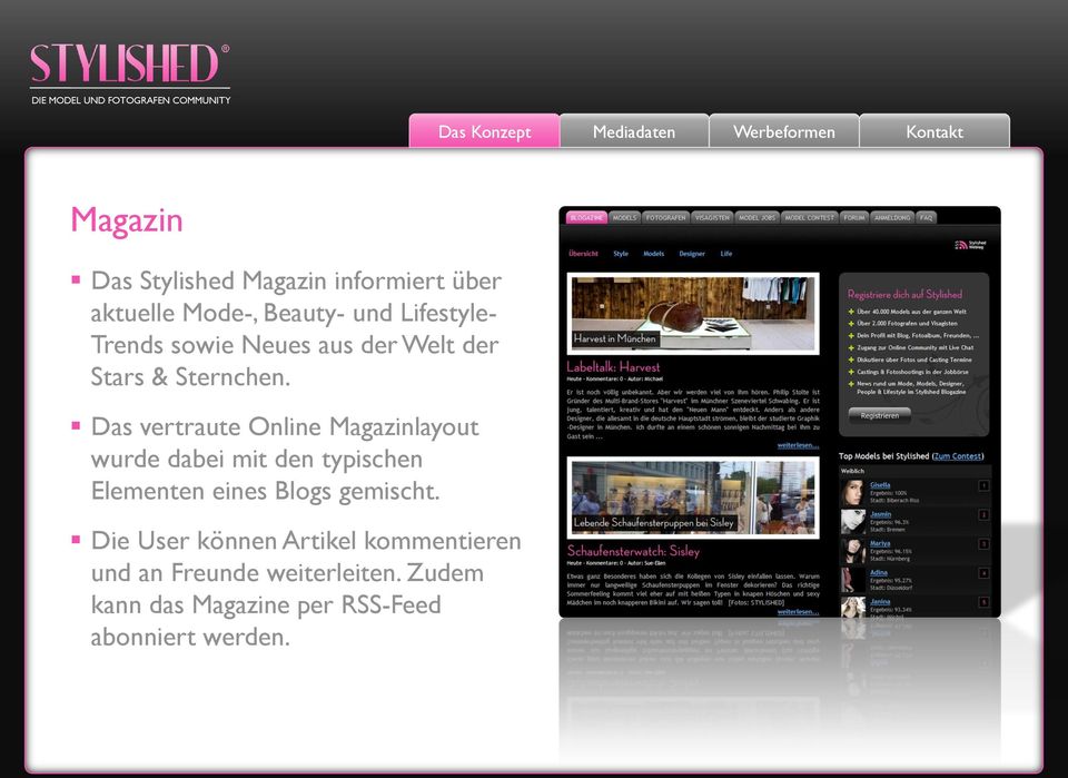 Das vertraute Online Magazinlayout wurde dabei mit den typischen Elementen eines Blogs gemischt.
