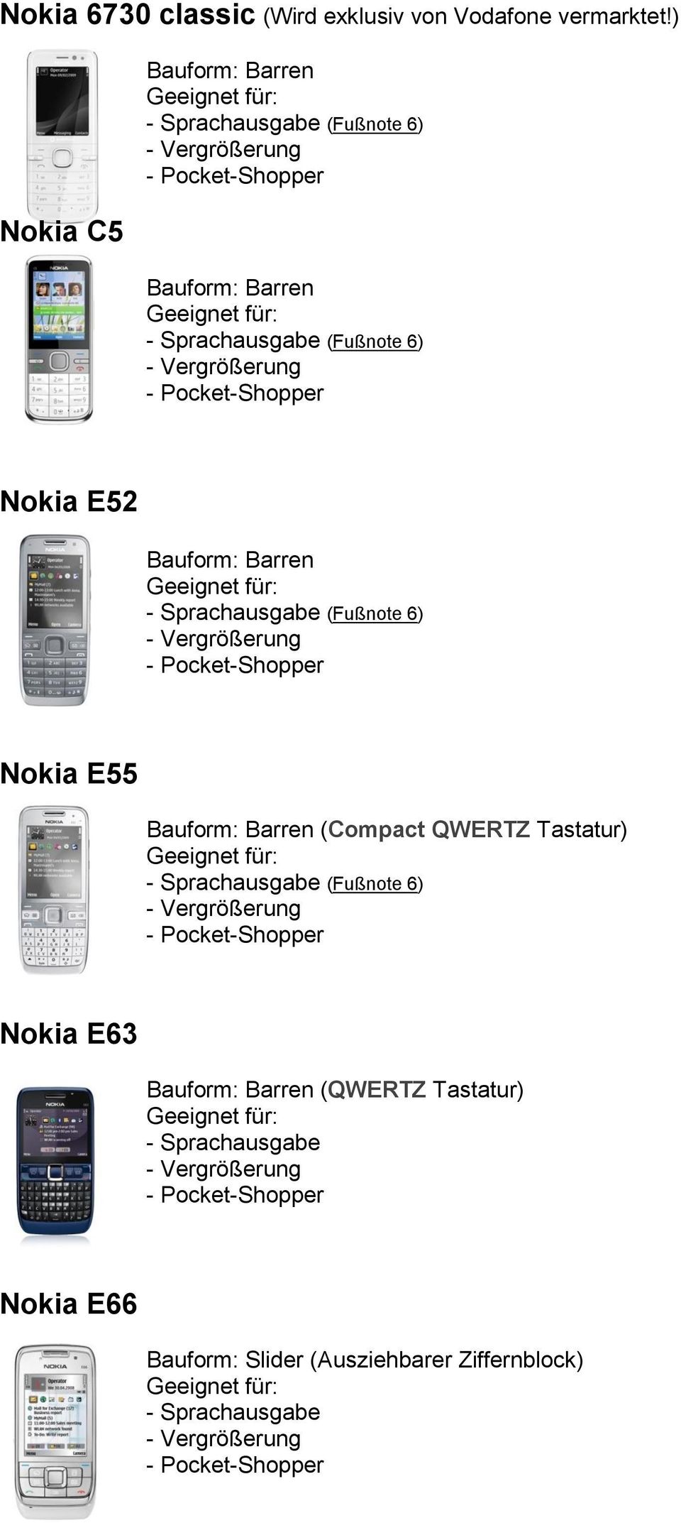 Nokia C5 Nokia E52 Nokia E55 (Compact