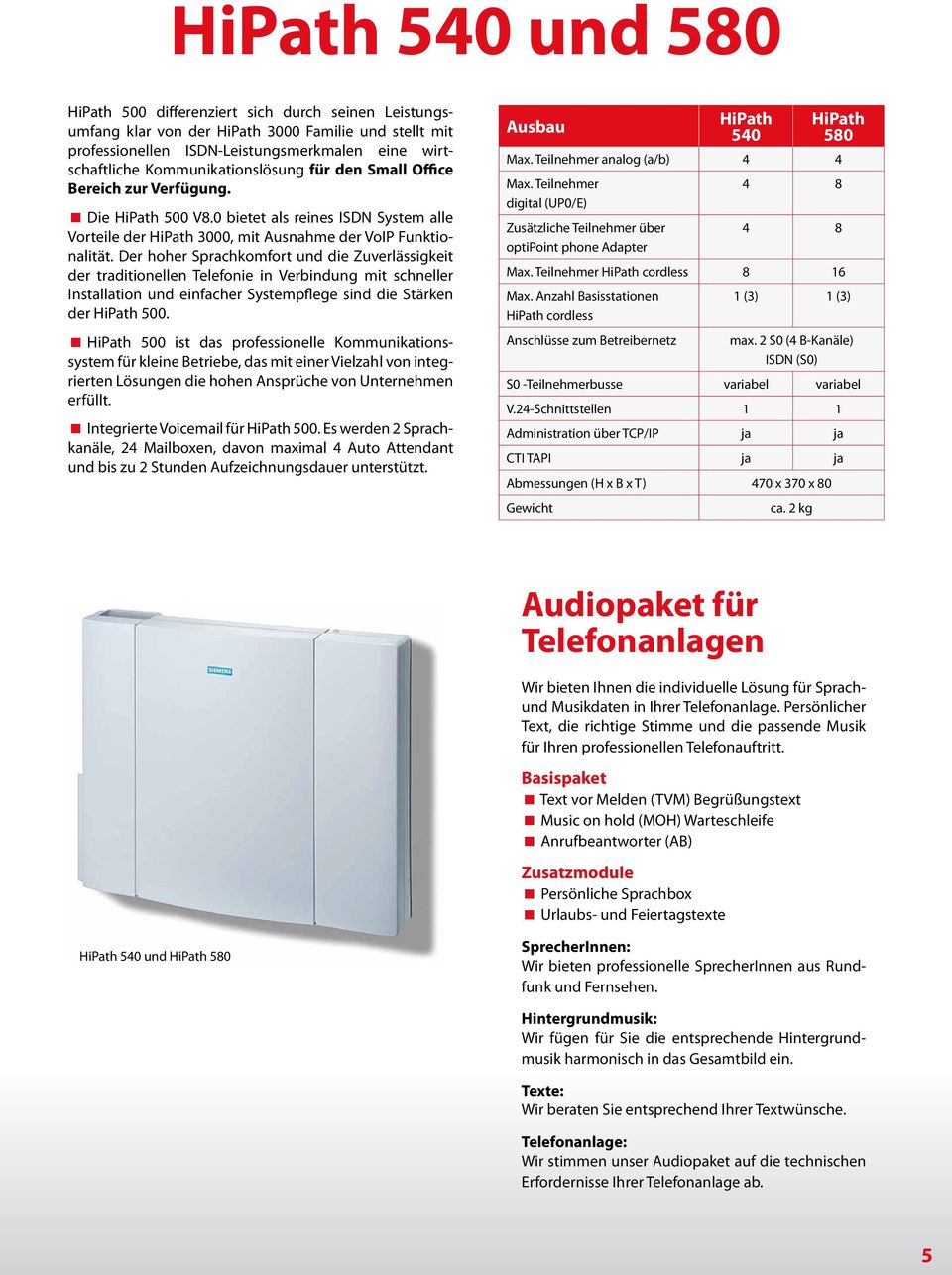 Der hoher Sprachkomfort und die Zuverlässigkeit der traditionellen Telefonie in Verbindung mit schneller Installation und einfacher Systempflege sind die Stärken der HiPath 500.