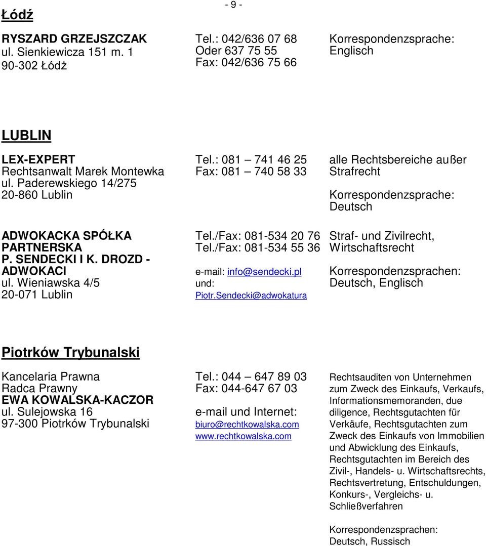 /Fax: 081-534 55 36 info@sendecki.pl und: Piotr.