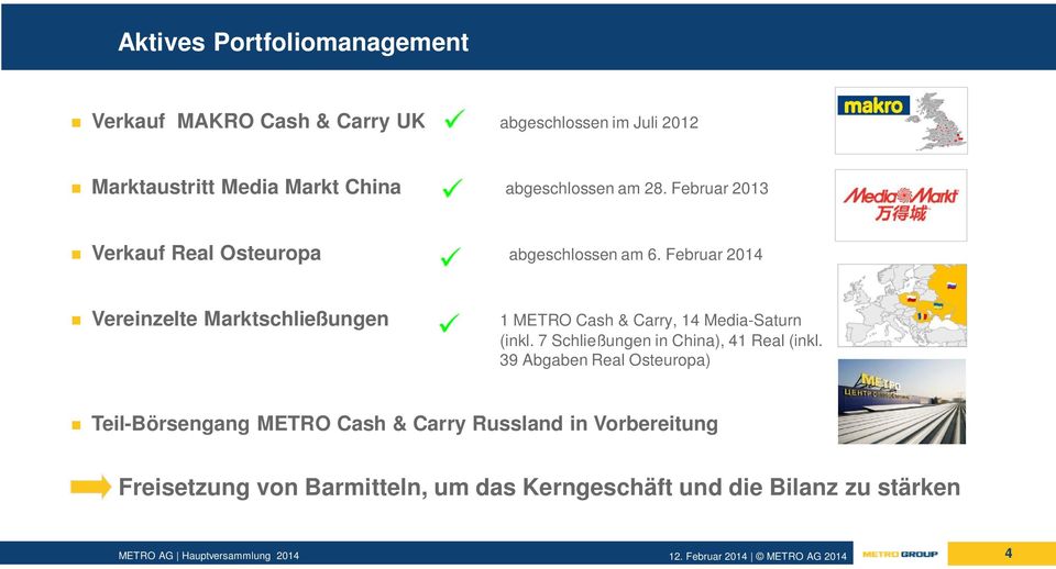 Februar 2014 Vereinzelte Marktschließungen 1 METRO Cash & Carry, 14 Media-Saturn (inkl.