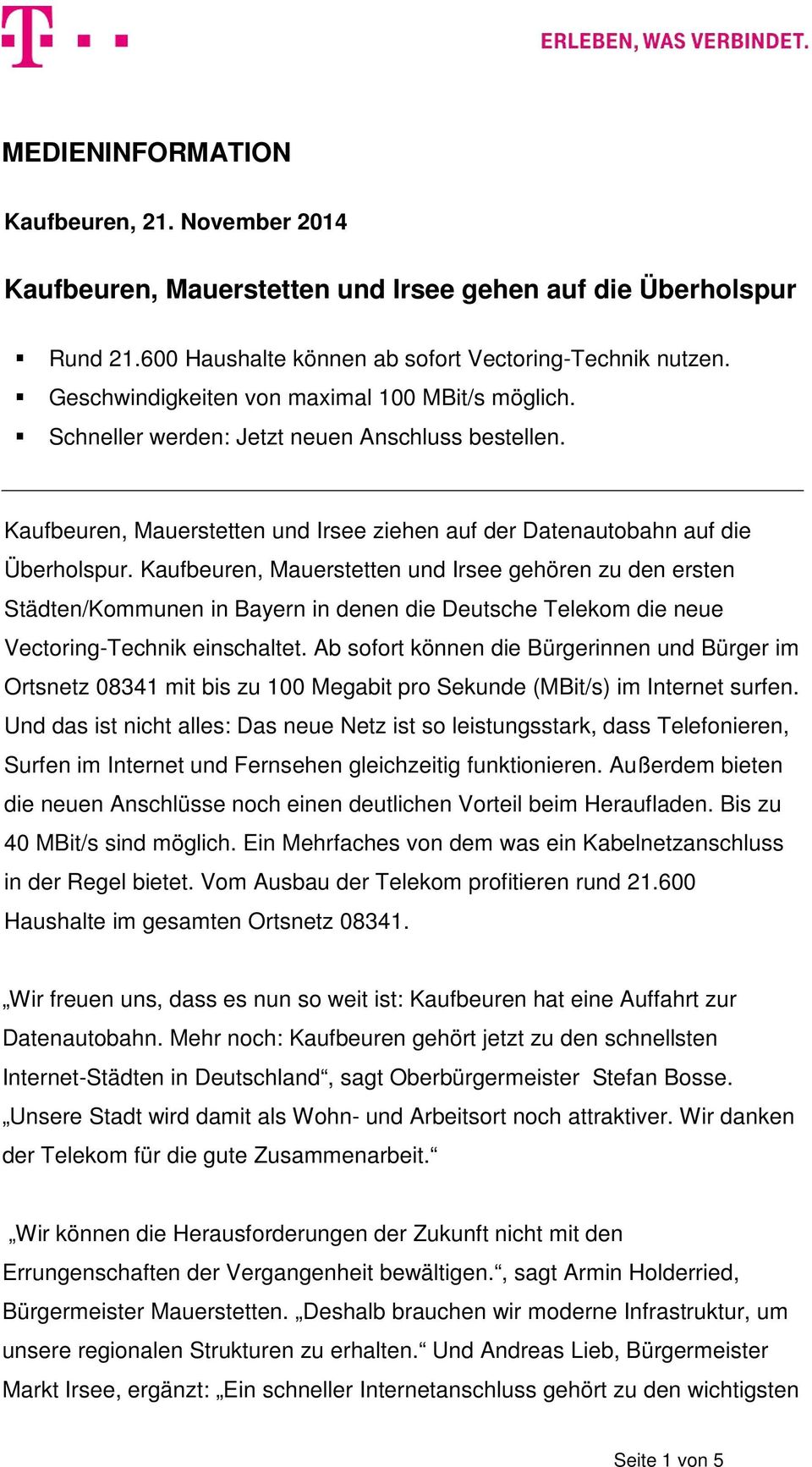 Kaufbeuren, Mauerstetten und Irsee gehören zu den ersten Städten/Kommunen in Bayern in denen die Deutsche Telekom die neue Vectoring-Technik einschaltet.