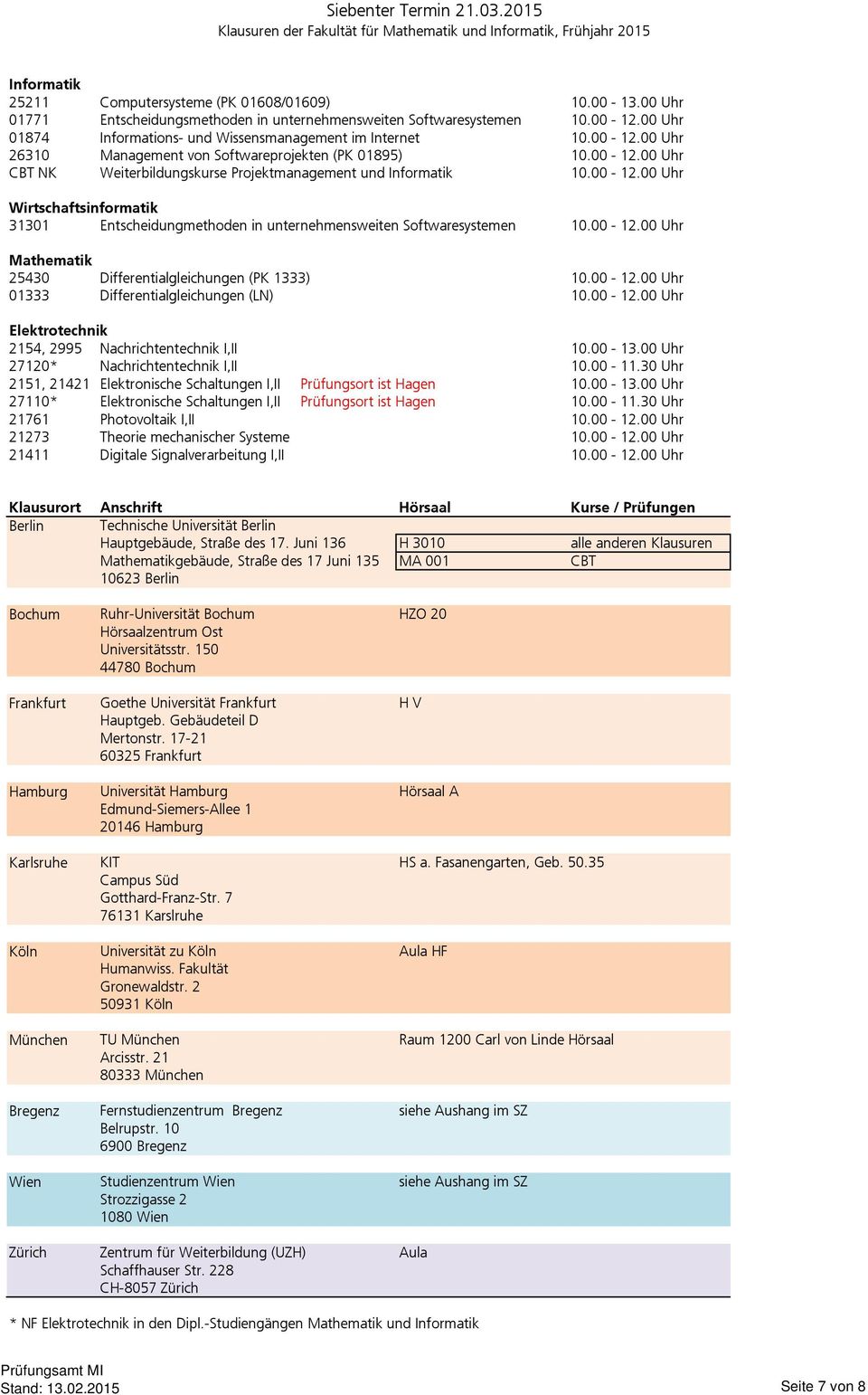 00-12.00 Uhr 31301 Entscheidungmethoden in unternehmensweiten Softwaresystemen 10.00-12.00 Uhr 25430 Differentialgleichungen (PK 1333) 10.00-12.00 Uhr 01333 Differentialgleichungen (LN) 10.00-12.00 Uhr Elektrotechnik 2154, 2995 Nachrichtentechnik I,II 10.