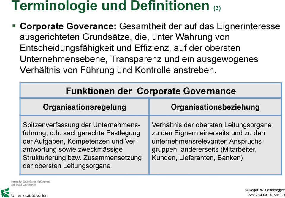 Funktionen der Corporate Governance Organisationsregelung Spitzenverfassung der Unternehm